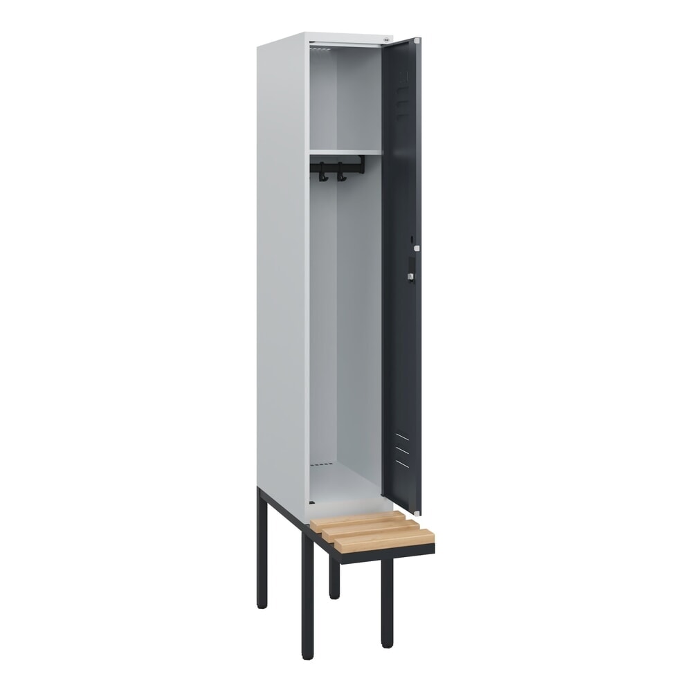 C+P Spind Classic PLUS, 1 Abteil, HxBxT 1.950 x 300 x 815 mm, Zylinderschloss, auskragende Bank aus Buche, lichtgrau, anthrazitgrau N° de l'image du produit 1 : C+P Spind Classic PLUS, 1 Abteil, HxBxT 1.950 x 300 x 815 mm, Zylinderschloss, auskragende Bank aus Buche, lichtgrau, anthrazitgrau