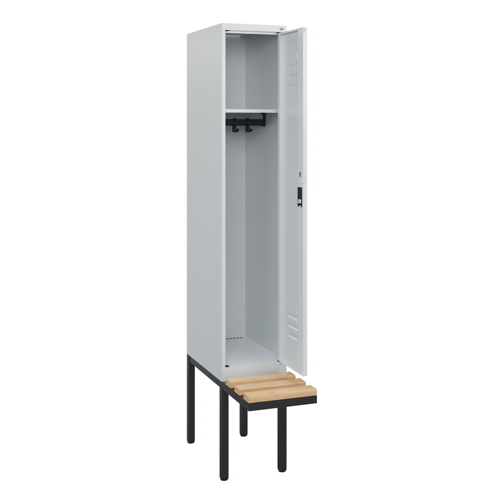 C+P Spind Classic PLUS, 1 Abteil, HxBxT 1.950 x 300 x 815 mm, Zylinderschloss, auskragende Bank aus Buche, lichtgrau, lichtgrau N° de l'image du produit 1 : C+P Spind Classic PLUS, 1 Abteil, HxBxT 1.950 x 300 x 815 mm, Zylinderschloss, auskragende Bank aus Buche, lichtgrau, lichtgrau