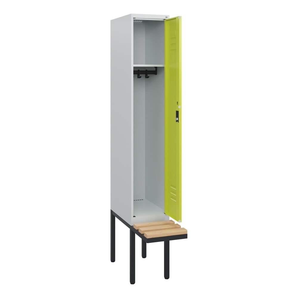 C+P Spind Classic PLUS, 1 Abteil, HxBxT 1.950 x 300 x 815 mm, Zylinderschloss, auskragende Bank aus Buche, lichtgrau, clowngrün Produktabbildung Nr. 1: C+P Spind Classic PLUS, 1 Abteil, HxBxT 1.950 x 300 x 815 mm, Zylinderschloss, auskragende Bank aus Buche, lichtgrau, clowngrün