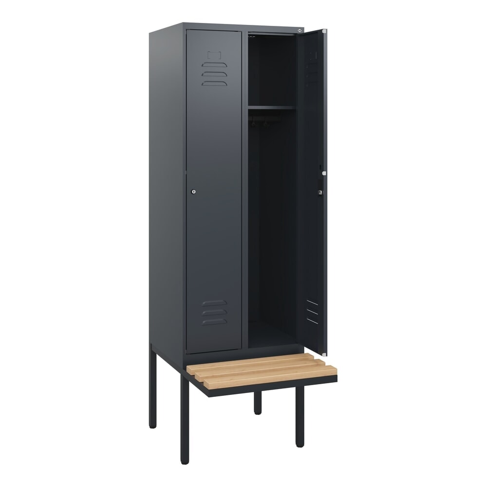 C+P Spind Classic PLUS, 2 Abteile, HxBxT 1.950 x 600 x 815 mm, Zylinderschloss, auskragende Bank aus Buche, anthrazitgrau, anthrazitgrau N° de l'image du produit 1 : C+P Spind Classic PLUS, 2 Abteile, HxBxT 1.950 x 600 x 815 mm, Zylinderschloss, auskragende Bank aus Buche, anthrazitgrau, anthrazitgrau