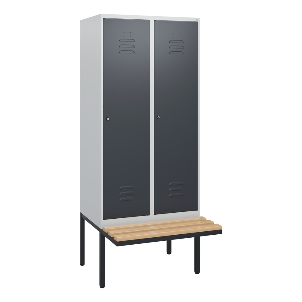 Produktabbildung Nr. 9: C+P Spind Classic PLUS, 2 Abteile, HxBxT 1.950 x 800 x 815 mm, Zylinderschloss, auskragende Bank aus Buche, lichtgrau, anthrazitgrau