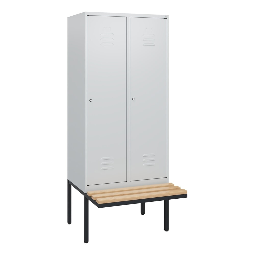 N° de l'image du produit 9 : C+P Spind Classic PLUS, 2 Abteile, HxBxT 1.950 x 800 x 815 mm, Zylinderschloss, auskragende Bank aus Buche, lichtgrau, lichtgrau