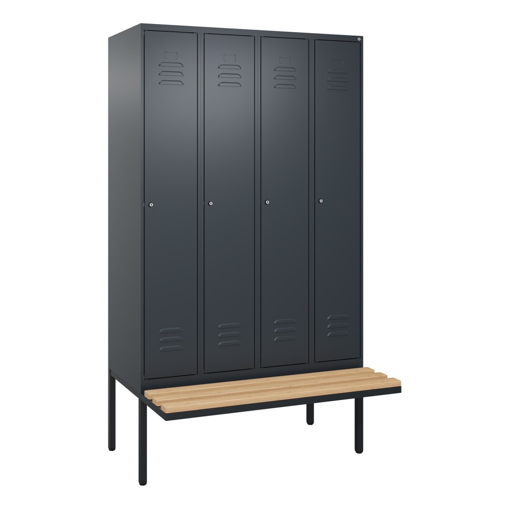 Illustration du produit: C+P Spind Classic PLUS, 4 Abteile, HxBxT 2.120 x 1.200 x 815 mm, Zylinderschloss, auskragende Bank aus Buche, anthrazitgrau, anthrazitgrau
