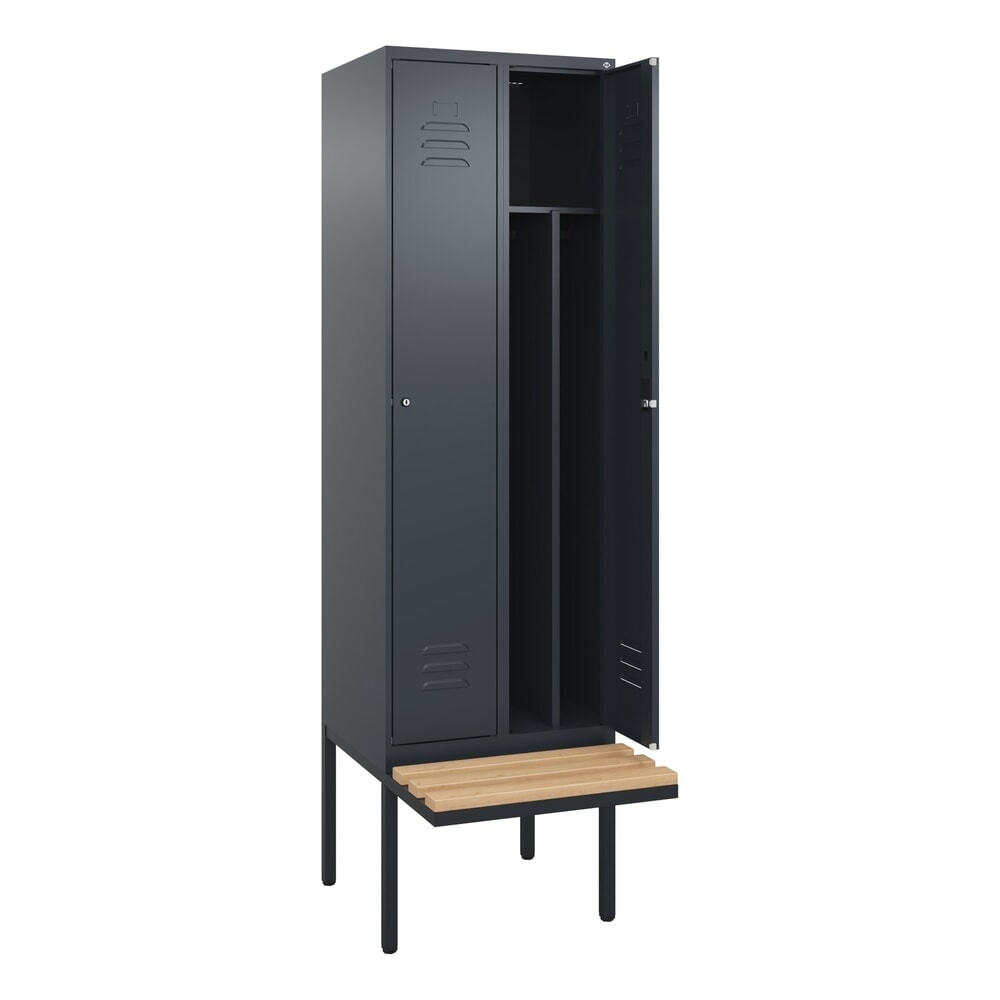 Illustration du produit: C+P Spind Classic PLUS, 2 Abteile, Trennwand, HxBxT 2.120 x 600 x 815 mm, Zylinderschloss, auskragende Bank aus Buche, anthrazitgrau, anthrazitgrau