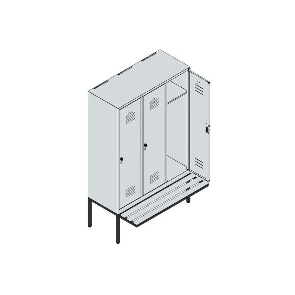Produktabbildung Nr. 8: C+P Spind Classic PLUS, 3 Abteile, HxBxT 1.950 x 1.200 x 815 mm, Zylinderschloss, auskragende Bank aus Buche, anthrazitgrau, anthrazitgrau