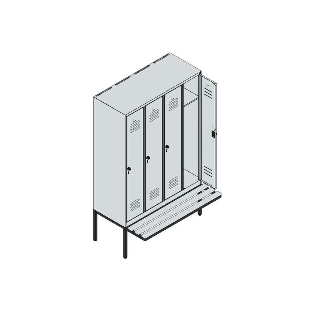 N° de l'image du produit 8 : C+P Spind Classic PLUS, 4 Abteile, HxBxT 1.950 x 1.200 x 815 mm, Zylinderschloss, auskragende Bank aus Kunststoff, lichtgrau, rubinrot