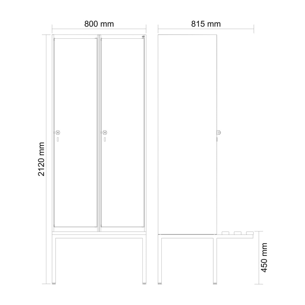 N° de l'image du produit 8 : C+P Spind Classic PLUS, 2 Abteile, HxBxT 2.120 x 800 x 815 mm, für Vorhängeschloss, auskragende Bank aus Buche, lichtgrau, anthrazitgrau