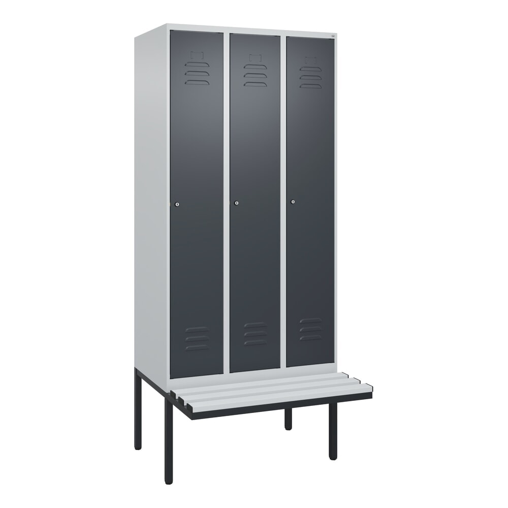 Produktabbildung Nr. 9: C+P Spind Classic PLUS, 3 Abteile, HxBxT 2.120 x 900 x 815 mm, Zylinderschloss, auskragende Bank aus Kunststoff, lichtgrau, anthrazitgrau
