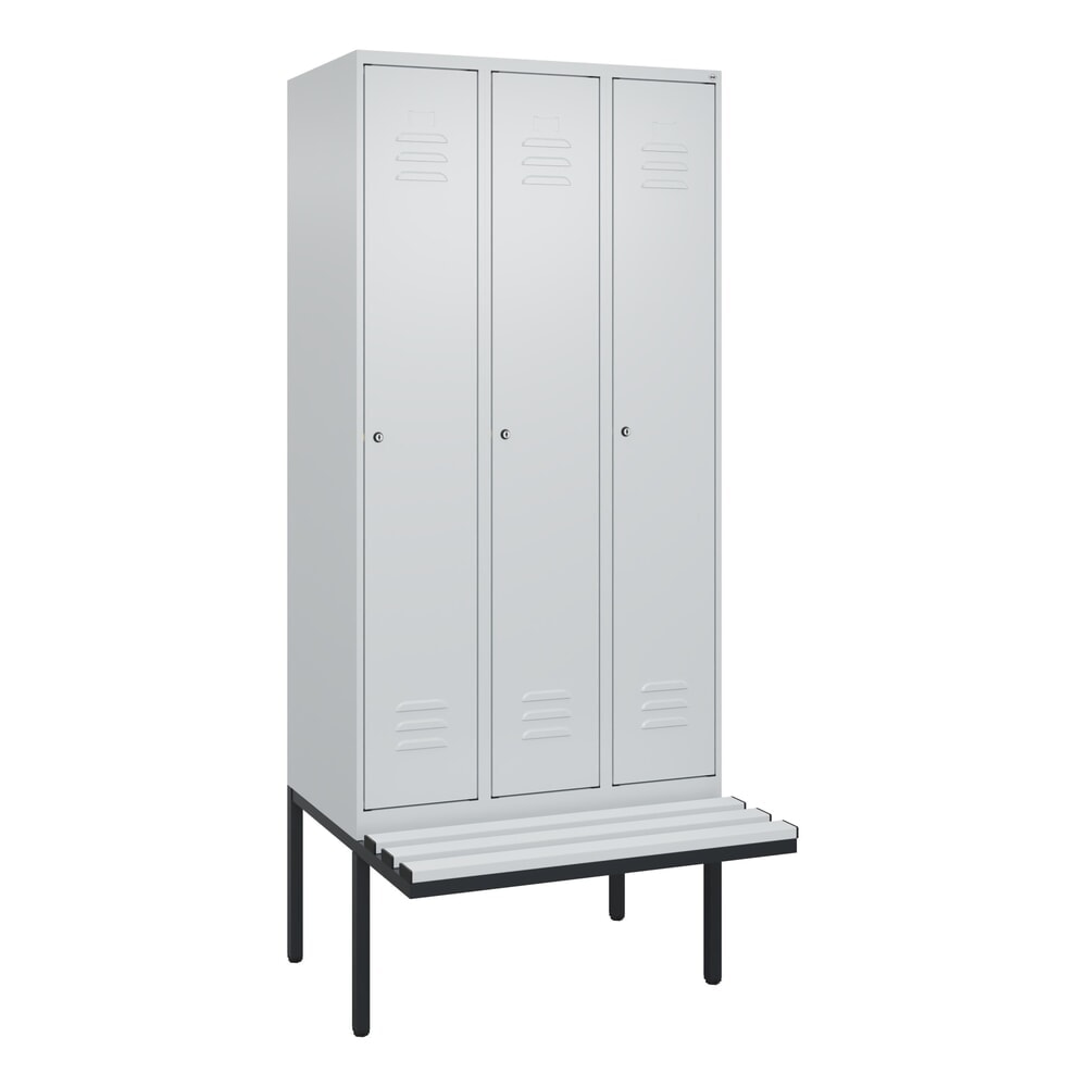 Produktabbildung Nr. 9: C+P Spind Classic PLUS, 3 Abteile, HxBxT 2.120 x 900 x 815 mm, Zylinderschloss, auskragende Bank aus Kunststoff, lichtgrau, lichtgrau