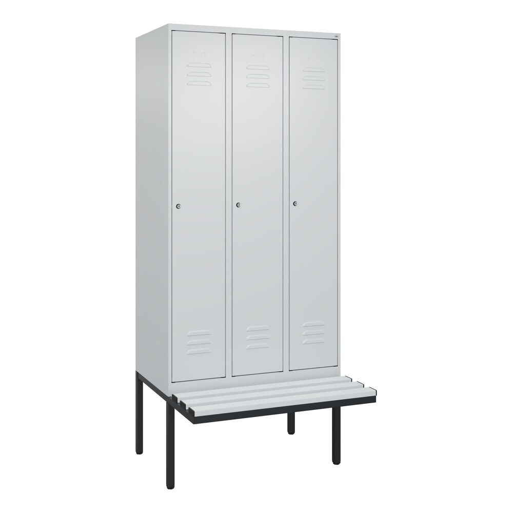 N° de l'image du produit 9 : C+P Spind Classic PLUS, 3 Abteile, Trennwand, HxBxT 2.120 x 900 x 815 mm, Zylinderschloss, auskragende Bank aus Kunststoff, lichtgrau, lichtgrau