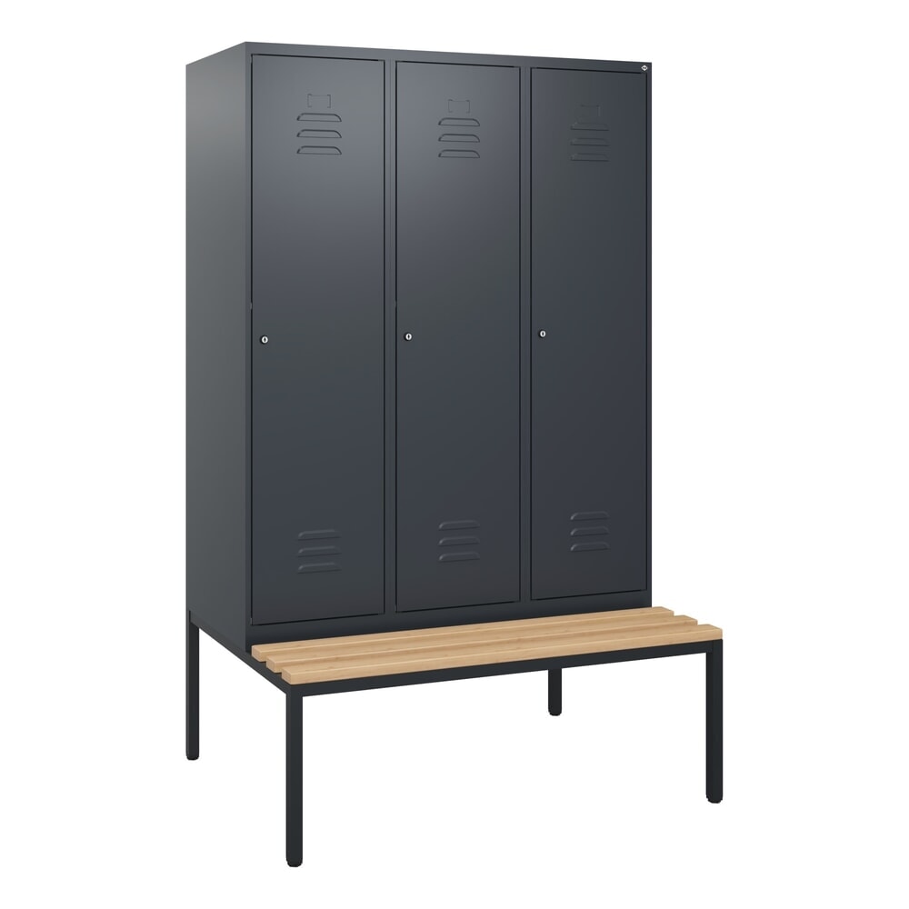 N° de l'image du produit 9 : C+P Spind Classic PLUS, 3 Abteile, HxBxT 1.950 x 1.200 x 815 mm, Zylinderschloss, untergebaute Bank aus Buche, anthrazitgrau, anthrazitgrau