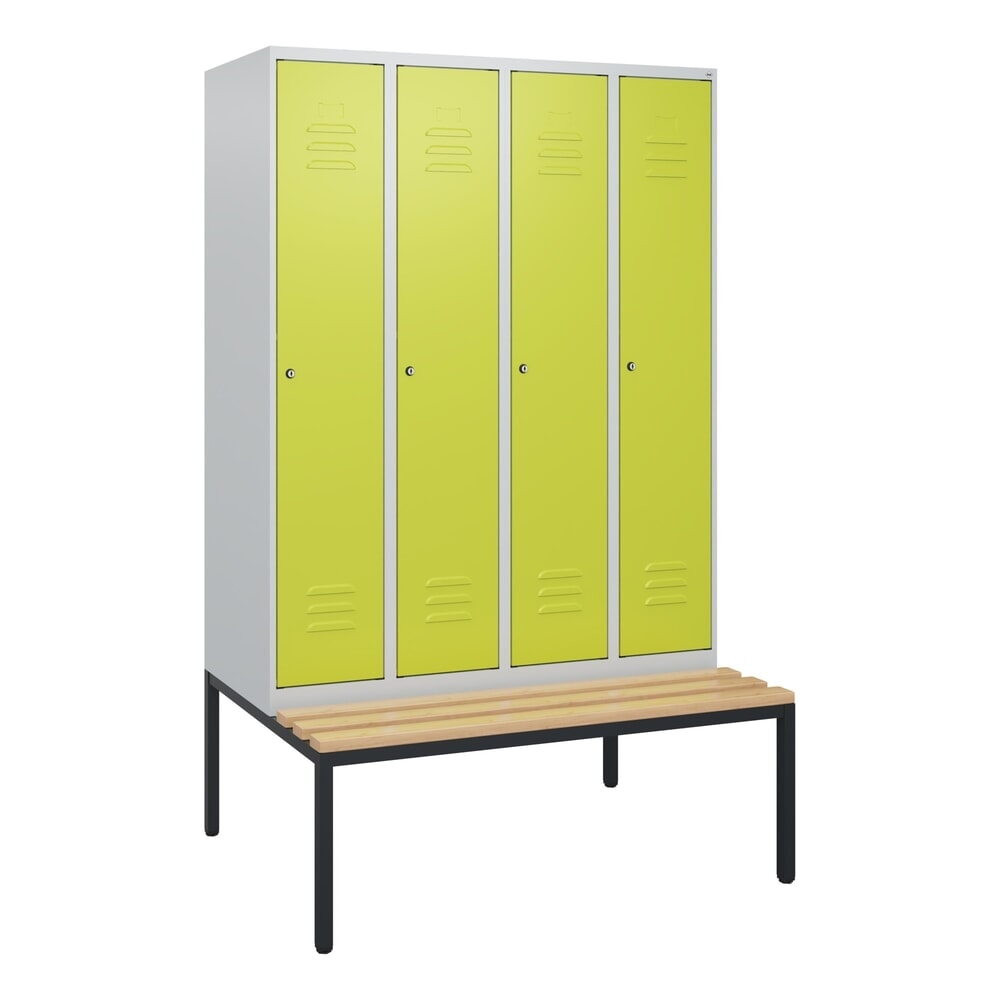 N° de l'image du produit 9 : C+P Spind Classic PLUS, 4 Abteile, HxBxT 1.950 x 1.200 x 815 mm, Zylinderschloss, untergebaute Bank aus Buche, lichtgrau, clowngrün