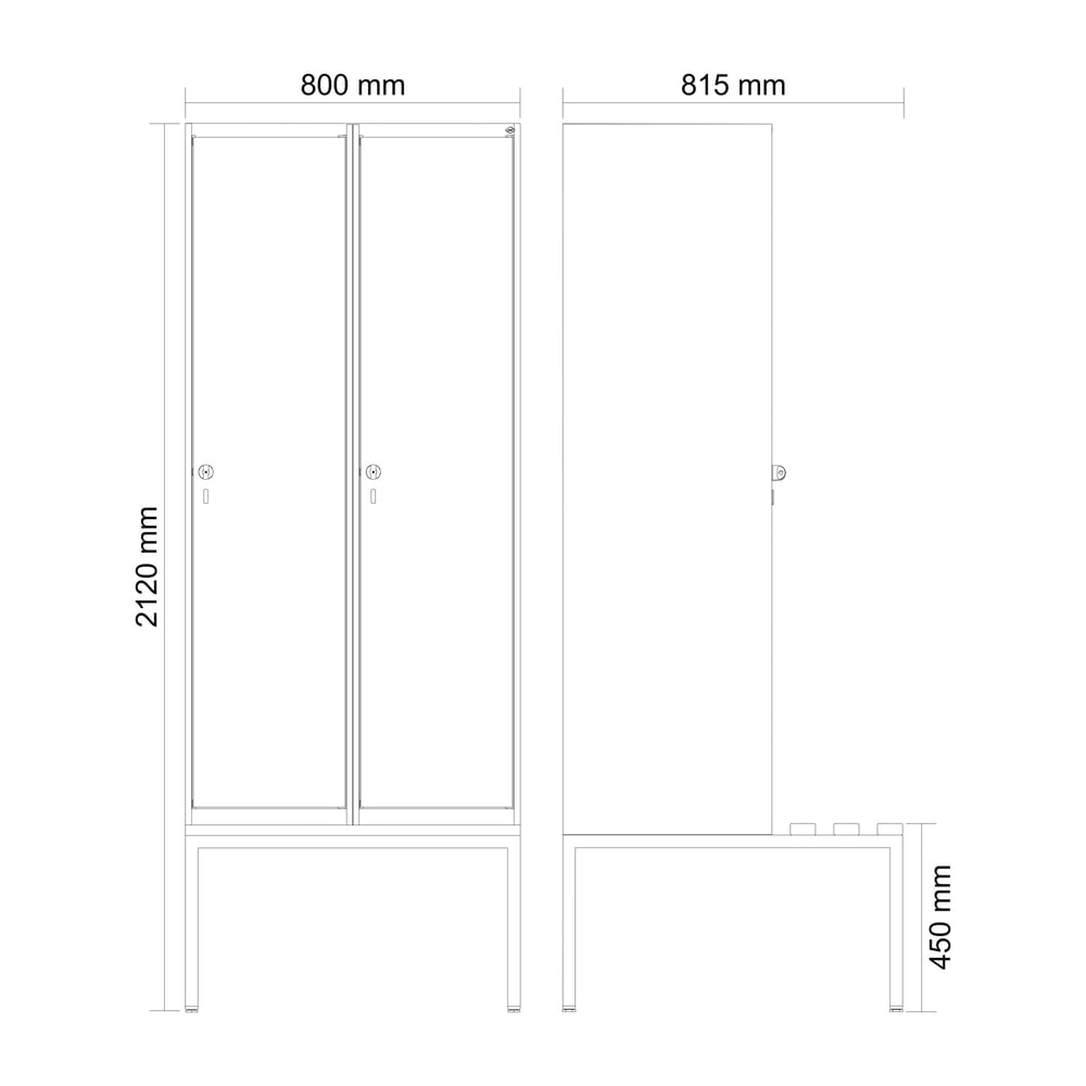 N° de l'image du produit 8 : C+P Spind Classic PLUS, 2 Abteile, HxBxT 2.120 x 800 x 815 mm, Zylinderschloss, untergebaute Bank aus Kunststoff, anthrazitgrau, anthrazitgrau