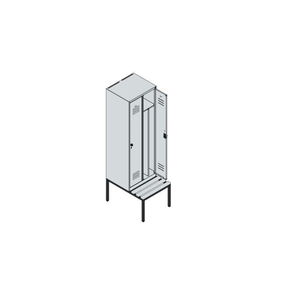 N° de l'image du produit 8 : C+P Spind Classic PLUS, 2 Abteile, Trennwand, HxBxT 2.120 x 600 x 815 mm, Zylinderschloss, Trennwand, untergebaute Bank aus Kunststoff, lichtgrau, rubinrot