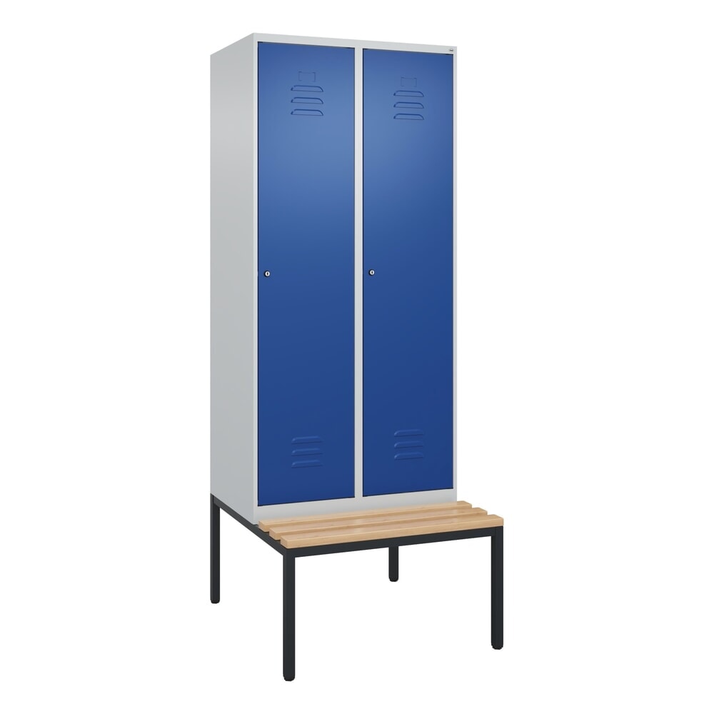 C+P Spind Classic PLUS, 2 Abteile, Trennwand, HxBxT 2.120 x 800 x 815 mm, Zylinderschloss, Trennwand, untergebaute Bank aus Buche, lichtgrau, enzianblau Produktabbildung Nr. 9: C+P Spind Classic PLUS, 2 Abteile, Trennwand, HxBxT 2.120 x 800 x 815 mm, Zylinderschloss, Trennwand, untergebaute Bank aus Buche, lichtgrau, enzianblau