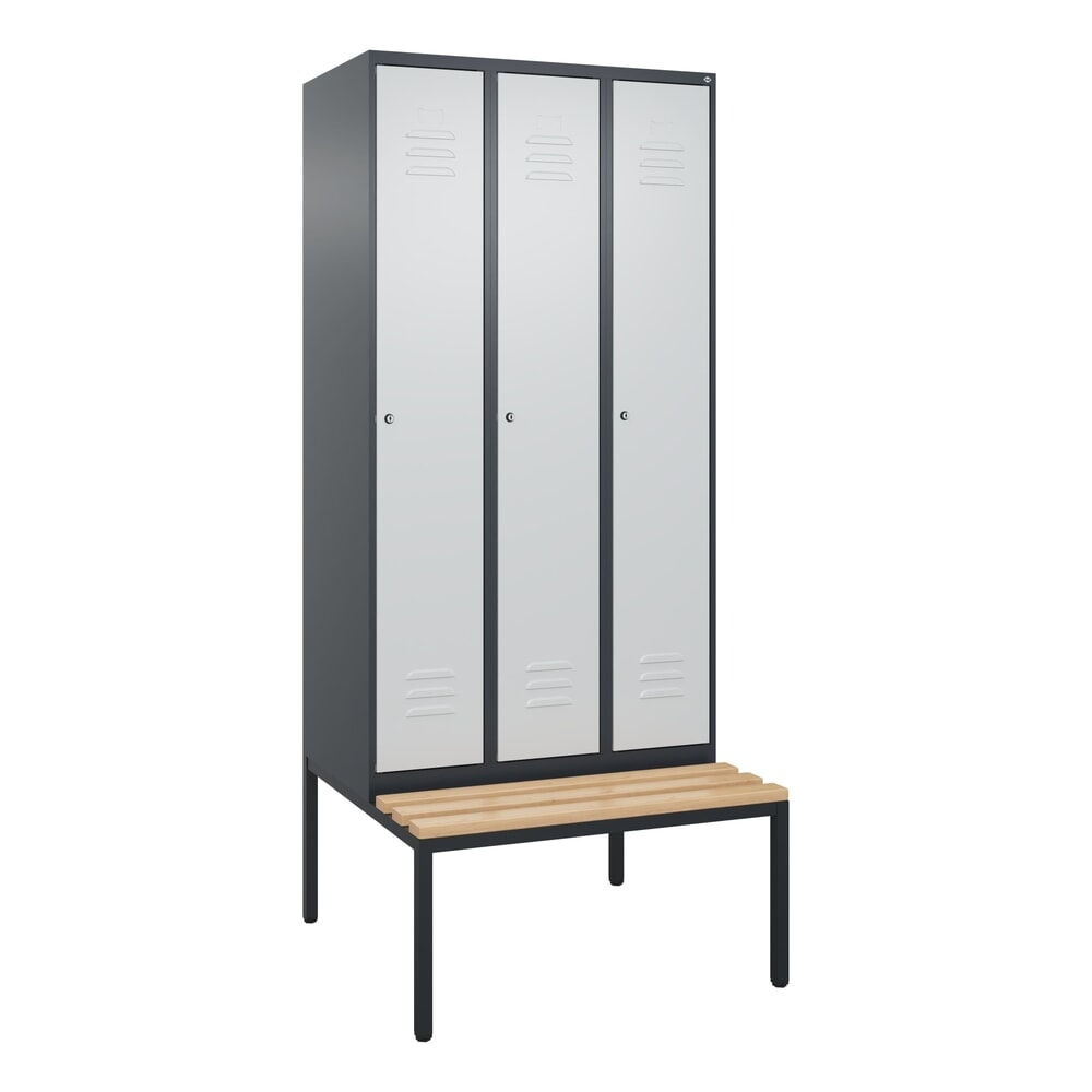 C+P Spind Classic PLUS, 3 Abteile, Trennwand, HxBxT 2.120 x 900 x 815 mm, Zylinderschloss, Trennwand, untergebaute Bank aus Buche, anthrazitgrau, lichtgrau N° de l'image du produit 9 : C+P Spind Classic PLUS, 3 Abteile, Trennwand, HxBxT 2.120 x 900 x 815 mm, Zylinderschloss, Trennwand, untergebaute Bank aus Buche, anthrazitgrau, lichtgrau