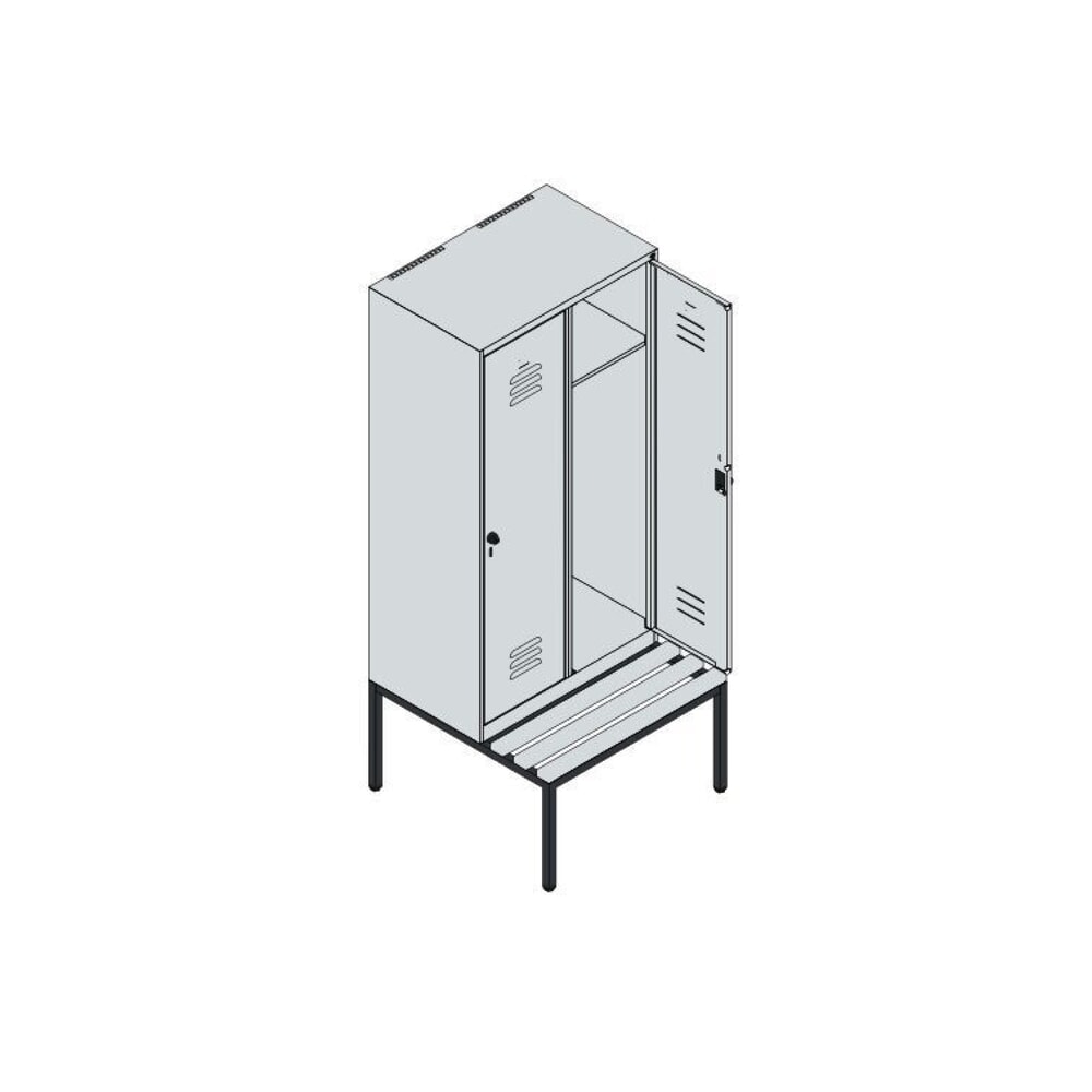 N° de l'image du produit 8 : C+P Spind Classic PLUS, 2 Abteile, HxBxT 1.950 x 800 x 815 mm, Zylinderschloss, untergebaute Bank aus Kunststoff, lichtgrau, lichtgrau
