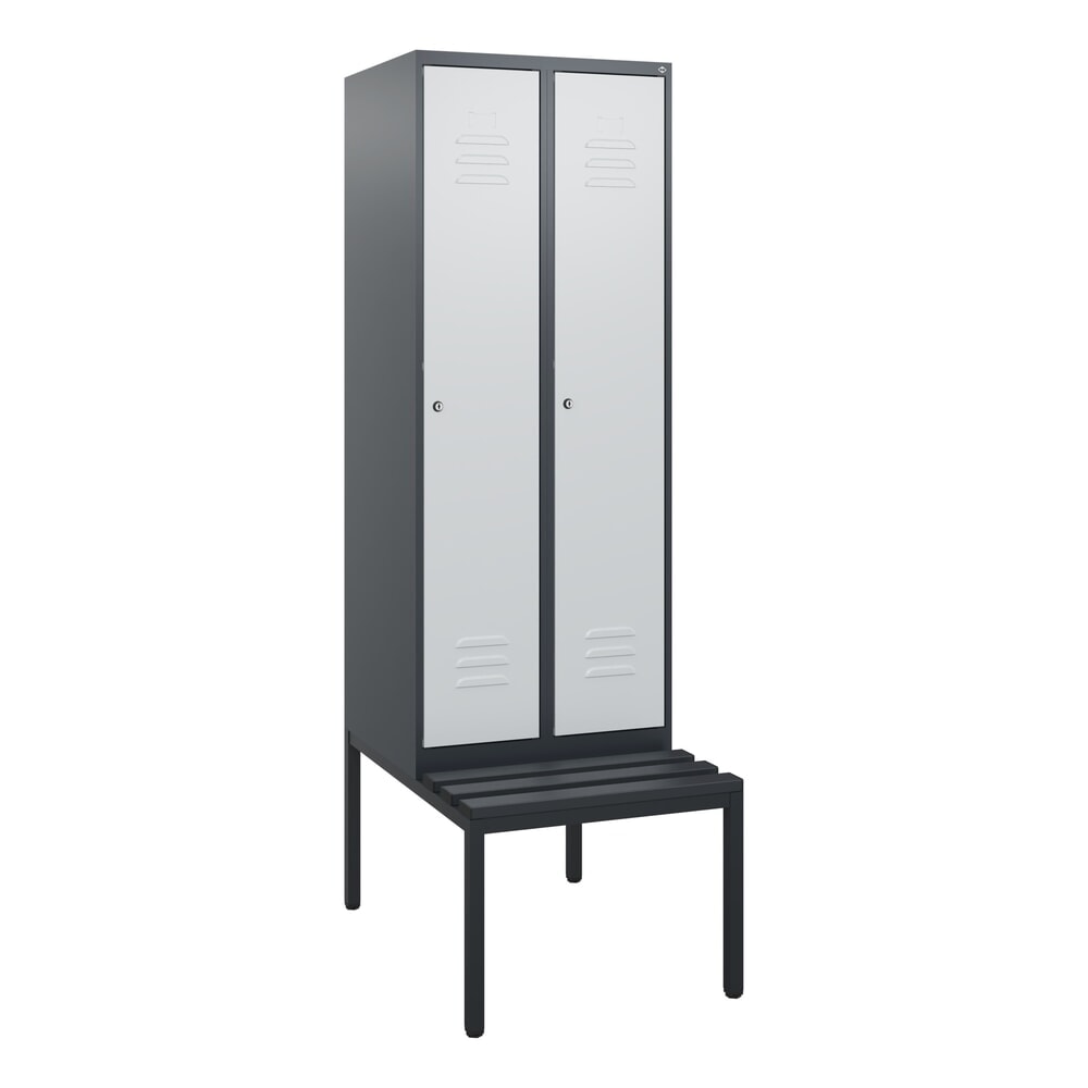 N° de l'image du produit 9 : C+P Spind Classic PLUS, 2 Abteile, HxBxT 1.950 x 600 x 815 mm, Zylinderschloss, untergebaute Bank aus Kunststoff, anthrazitgrau, lichtgrau