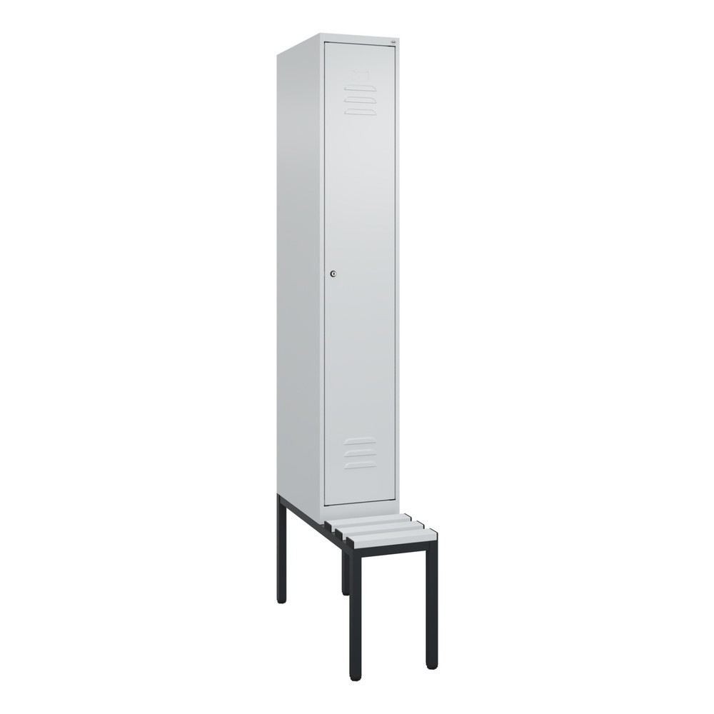 Illustration du produit: C+P Spind Classic PLUS, 1 Abteil, HxBxT 2.120 x 300 x 815 mm, Zylinderschloss, untergebaute Bank aus Kunststoff, lichtgrau, lichtgrau
