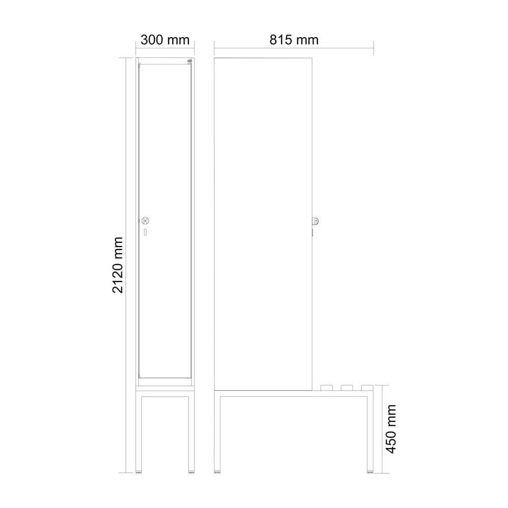 N° de l'image du produit 8 : C+P Spind Classic PLUS, 1 Abteil, HxBxT 2.120 x 300 x 815 mm, Zylinderschloss, untergebaute Bank aus Kunststoff, lichtgrau, enzianblau