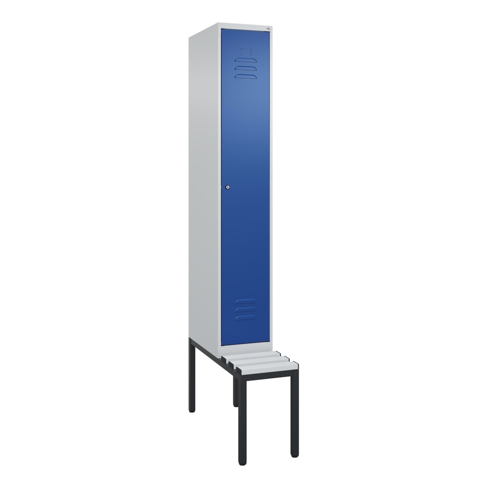 N° de l'image du produit 9 : C+P Spind Classic PLUS, 1 Abteil, HxBxT 2.120 x 300 x 815 mm, Zylinderschloss, untergebaute Bank aus Kunststoff, lichtgrau, enzianblau