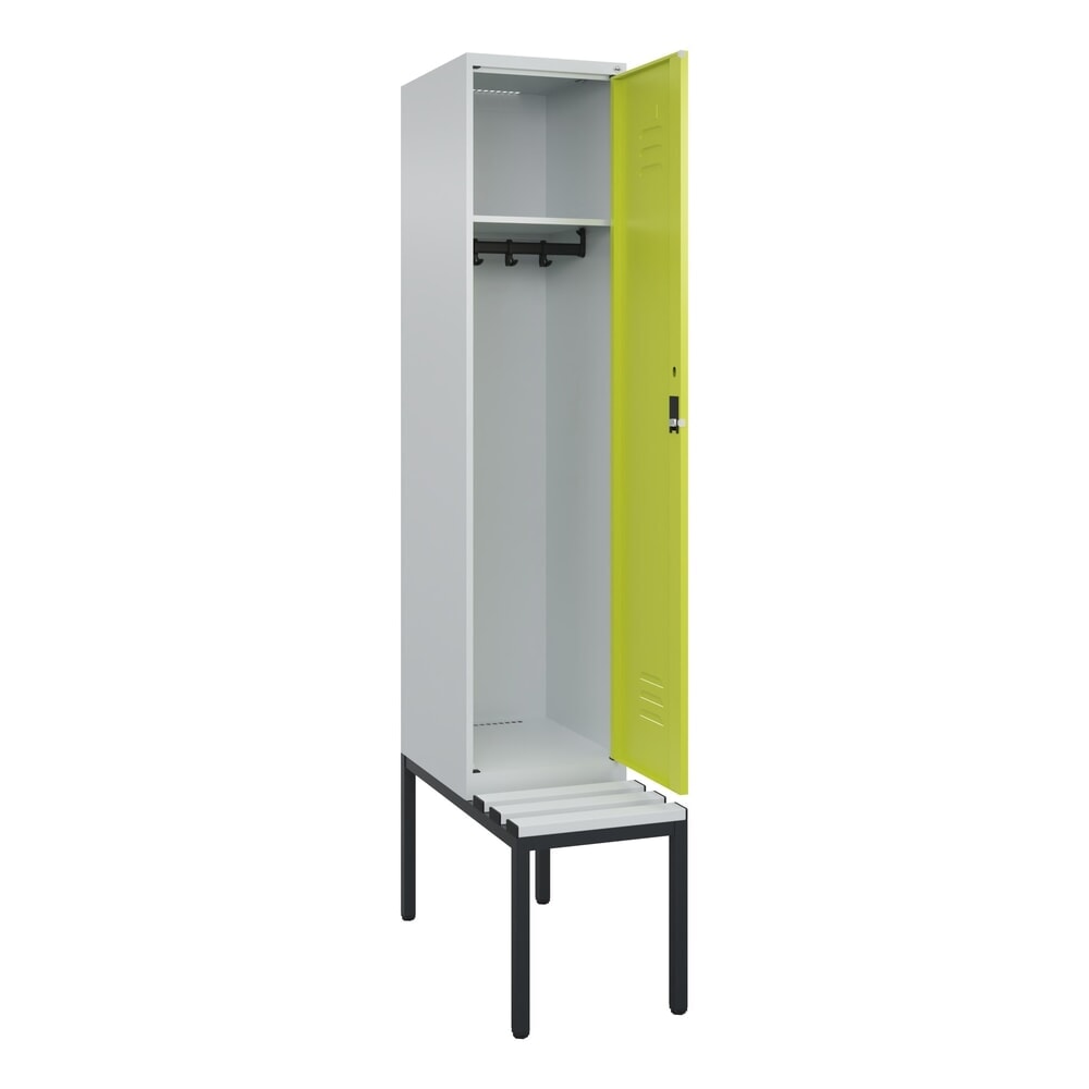 Illustration du produit: C+P Spind Classic PLUS, 1 Abteil, HxBxT 2.120 x 400 x 815 mm, Zylinderschloss, untergebaute Bank aus Kunststoff, lichtgrau, clowngrün