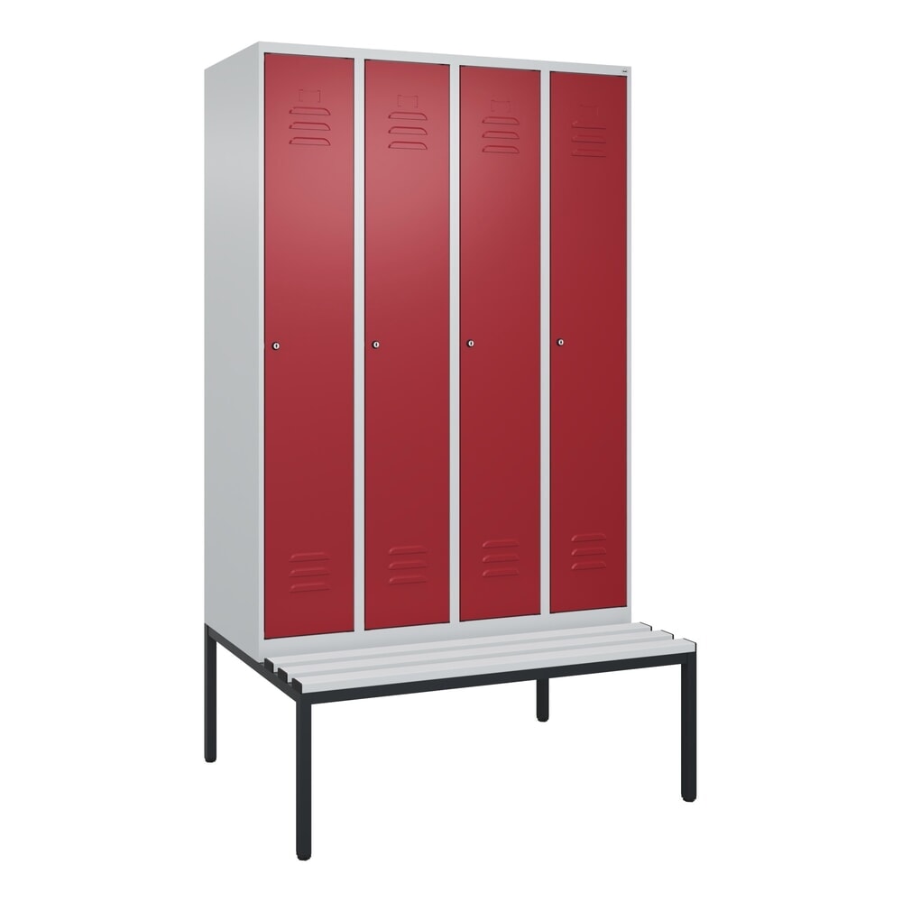 N° de l'image du produit 9 : C+P Spind Classic PLUS, 4 Abteile, HxBxT 2.120 x 1.200 x 815 mm, Zylinderschloss, untergebaute Bank aus Kunststoff, lichtgrau, rubinrot