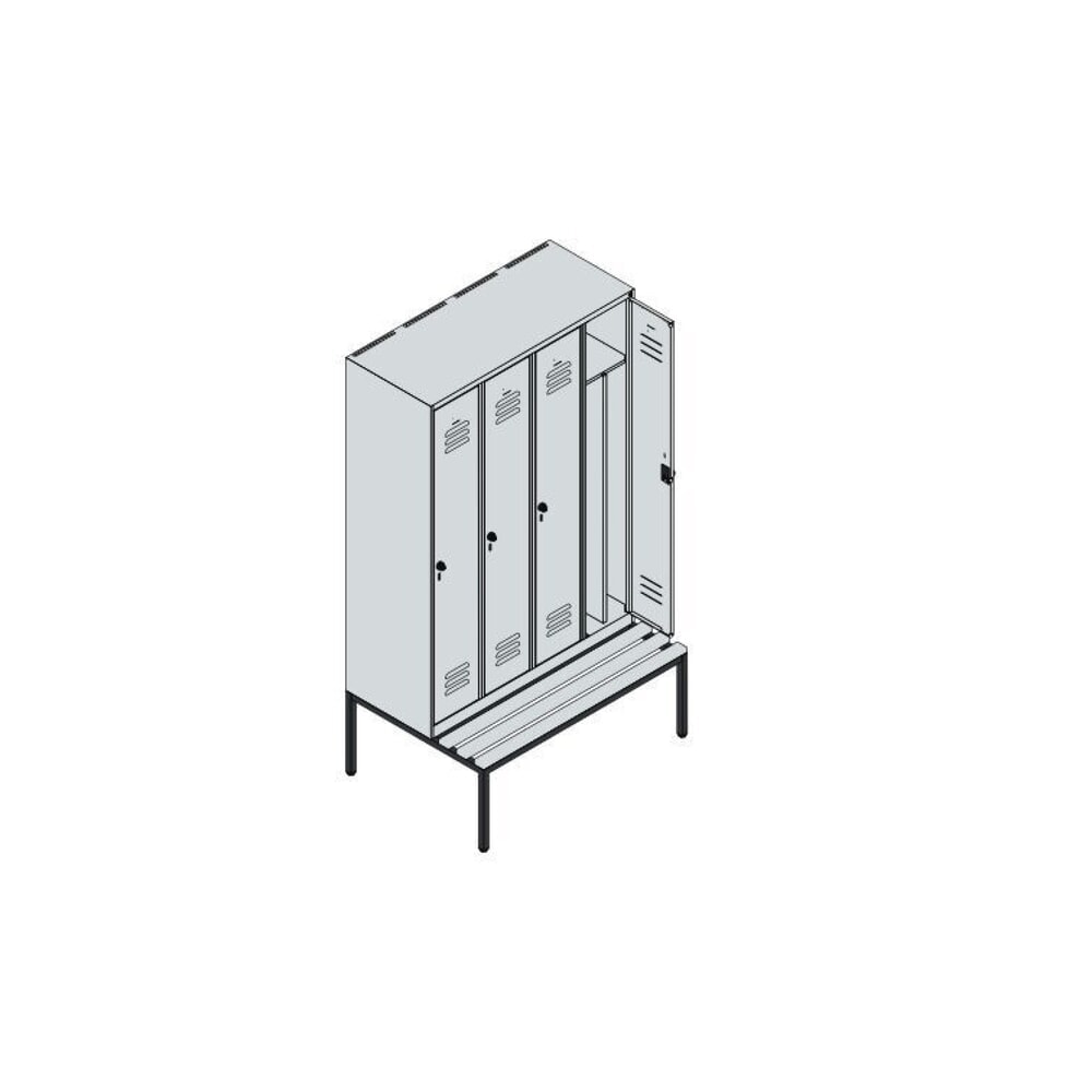 Produktabbildung Nr. 8: C+P Spind Classic PLUS, 4 Abteile, Trennwand, HxBxT 2.120 x 1.200 x 815 mm, für Vorhängeschloss, Trennwand, untergebaute Bank aus Kunststoff, lichtgrau, anthrazitgrau