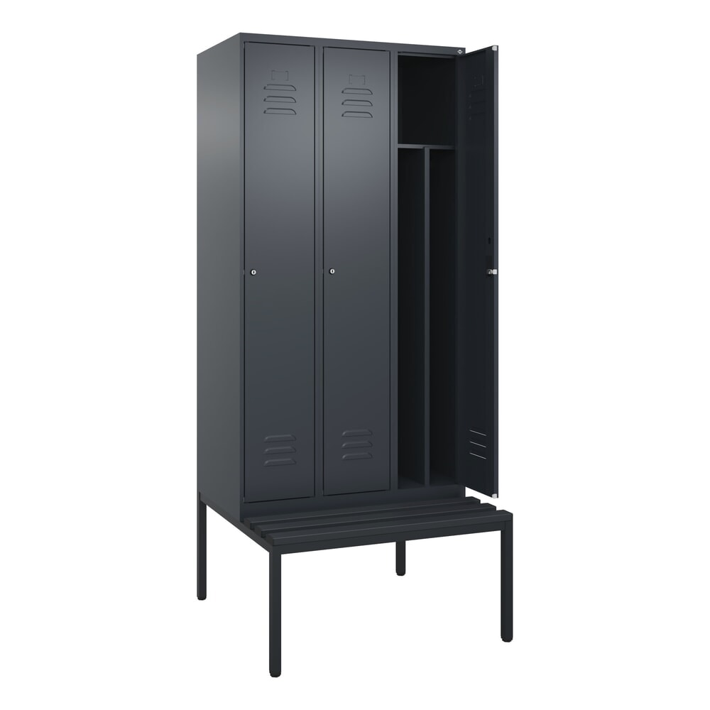 C+P Spind Classic PLUS, 3 Abteile, Trennwand, HxBxT 2.120 x 900 x 815 mm, Zylinderschloss, Trennwand, untergebaute Bank aus Kunststoff, anthrazitgrau, anthrazitgrau Produktabbildung Nr. 1: C+P Spind Classic PLUS, 3 Abteile, Trennwand, HxBxT 2.120 x 900 x 815 mm, Zylinderschloss, Trennwand, untergebaute Bank aus Kunststoff, anthrazitgrau, anthrazitgrau