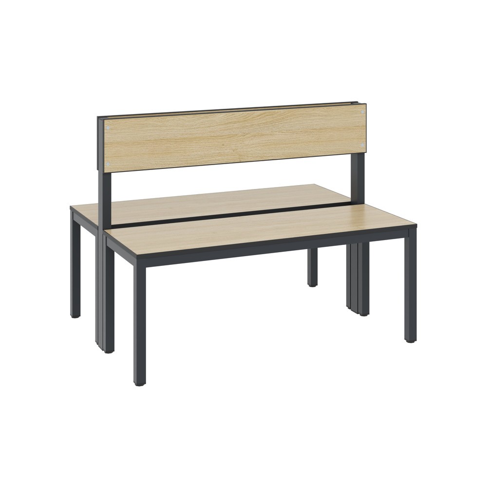 Produktabbildung Nr. 1: C+P Umkleidesitzbank Basic Plus, Länge 1.000 mm, doppelseitig, mit Rückenlehne, schwarzgrau/Eiche Sereno