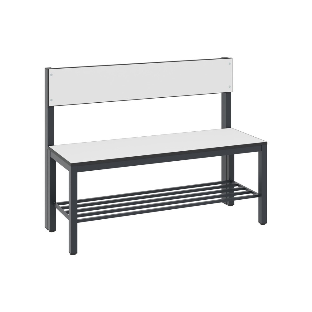 Produktabbildung Nr. 1: C+P Umkleidesitzbank Basic Plus, Länge 1.000 mm, einseitig, mit Rückenlehne, inkl. Schuhrost, schwarzgrau/weiss