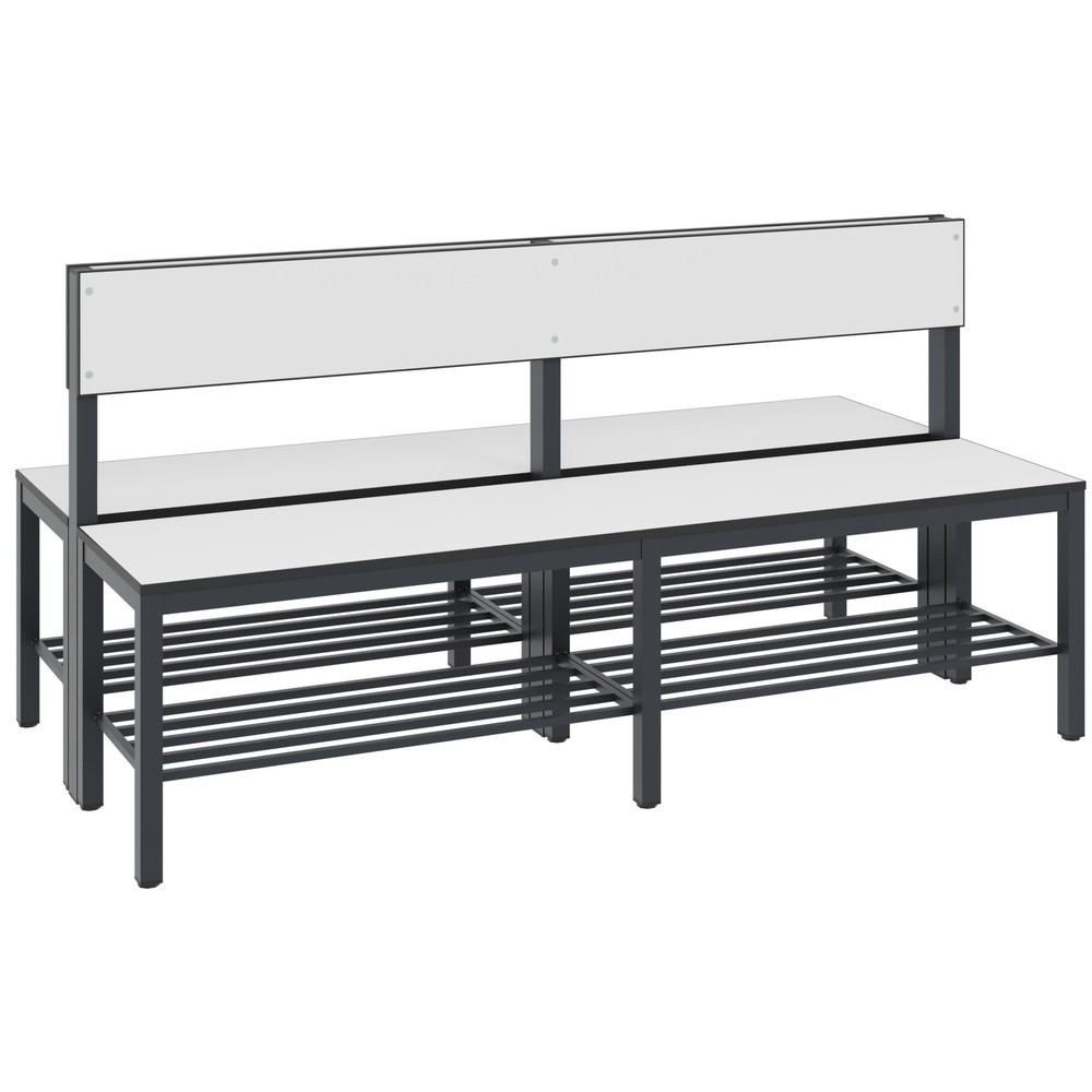 Produktabbildung Nr. 1: C+P Umkleidesitzbank Basic Plus, Länge 1.500 mm, doppelseitig, mit Rückenlehne, inkl. Schuhrost, schwarzgrau/weiss