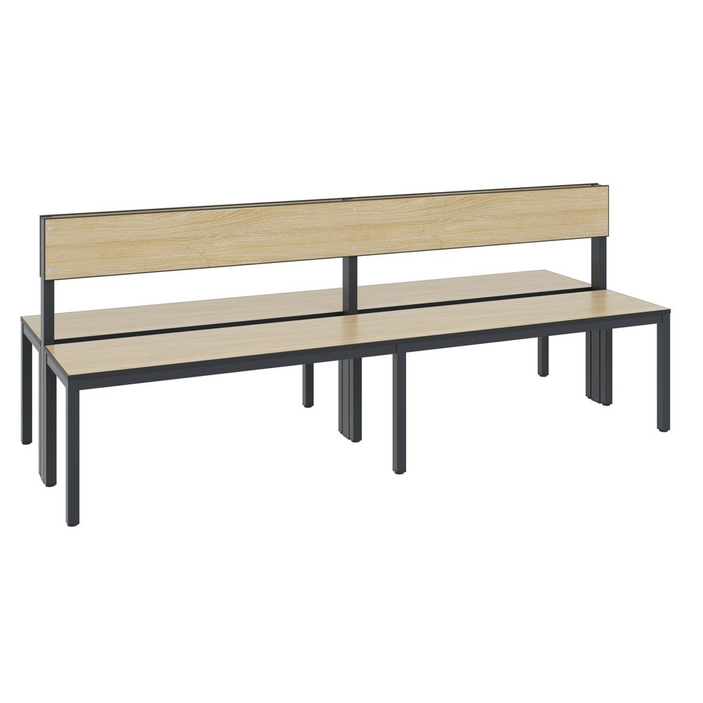 Produktabbildung Nr. 1: C+P Umkleidesitzbank Basic Plus, Länge 1.960 mm, doppelseitig, mit Rückenlehne, schwarzgrau/Eiche Sereno