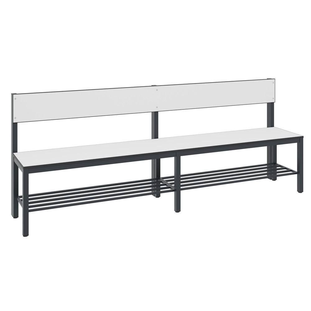 Produktabbildung Nr. 1: C+P Umkleidesitzbank Basic Plus, Länge 1.960 mm, einseitig, mit Rückenlehne, inkl. Schuhrost, schwarzgrau/weiss