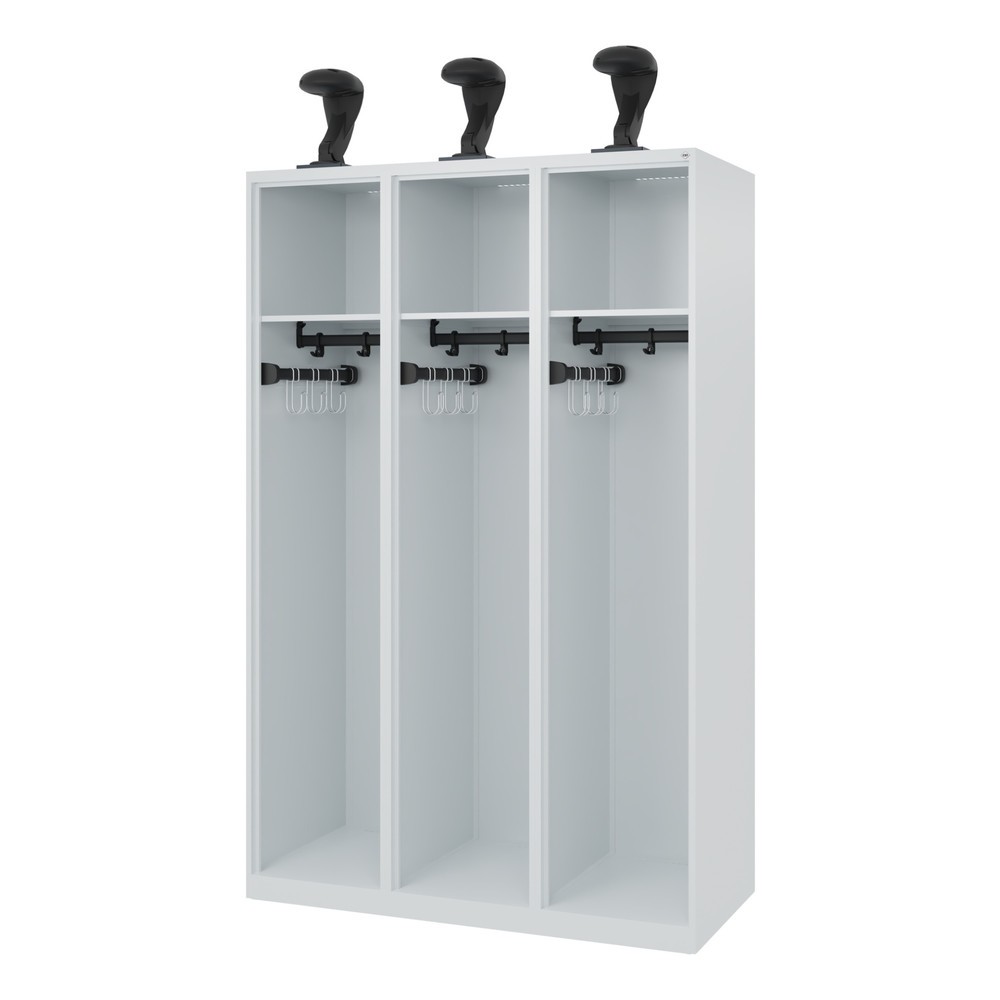Produktabbildung Nr. 1: C+P Vestiaire pompier EXPERT, patins, 3 compartiments, HxlxP 1 850 x 1 200 x 500 mm, gris clair, avec support de casque