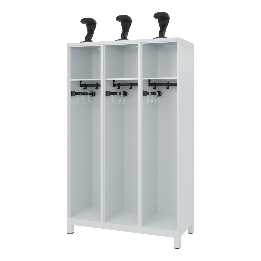 Illustration du produit: C+P Vestiaire pompier EXPERT, pieds, 3 compartiments, HxlxP 1 850 x 1 200 x 500 mm, gris clair, avec support de casque