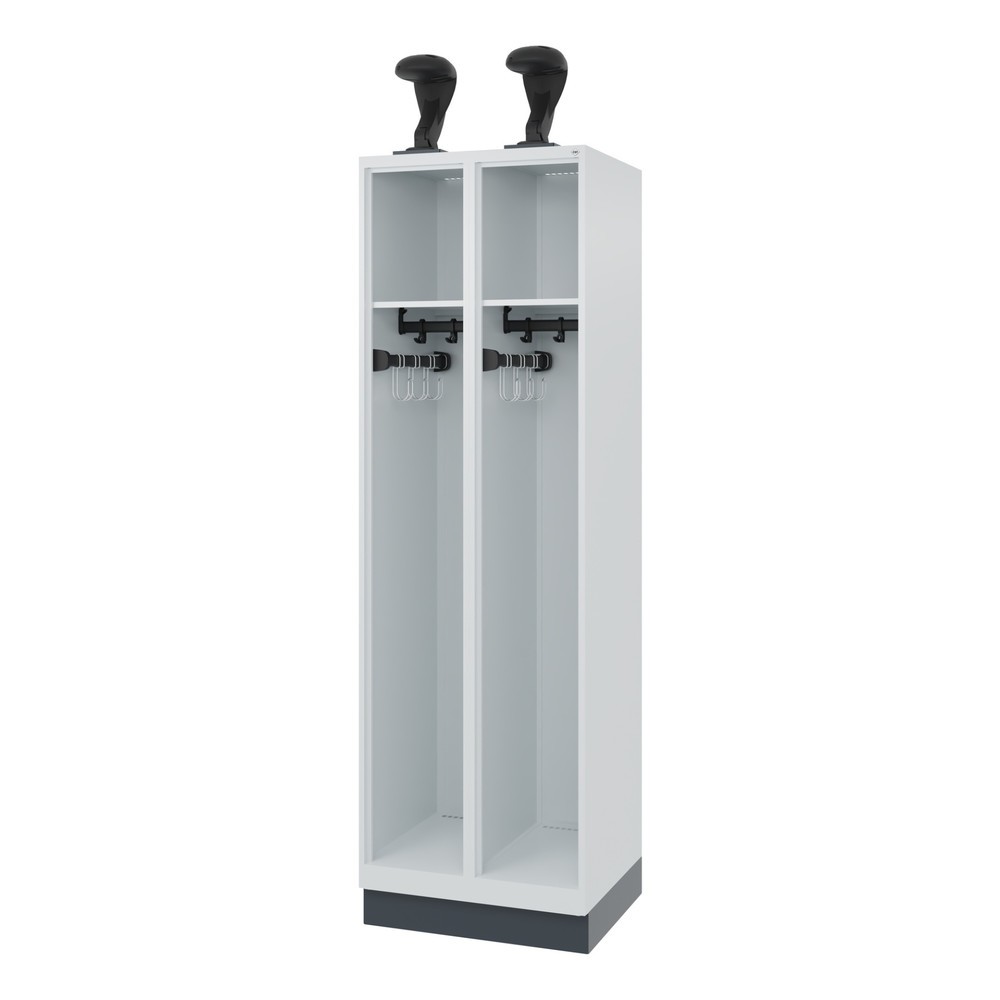 Illustration du produit: C+P Vestiaire pompier EXPERT, socle, 2 compartiments, HxlxP 1 850 x 600 x 500 mm, gris clair, avec support de casque