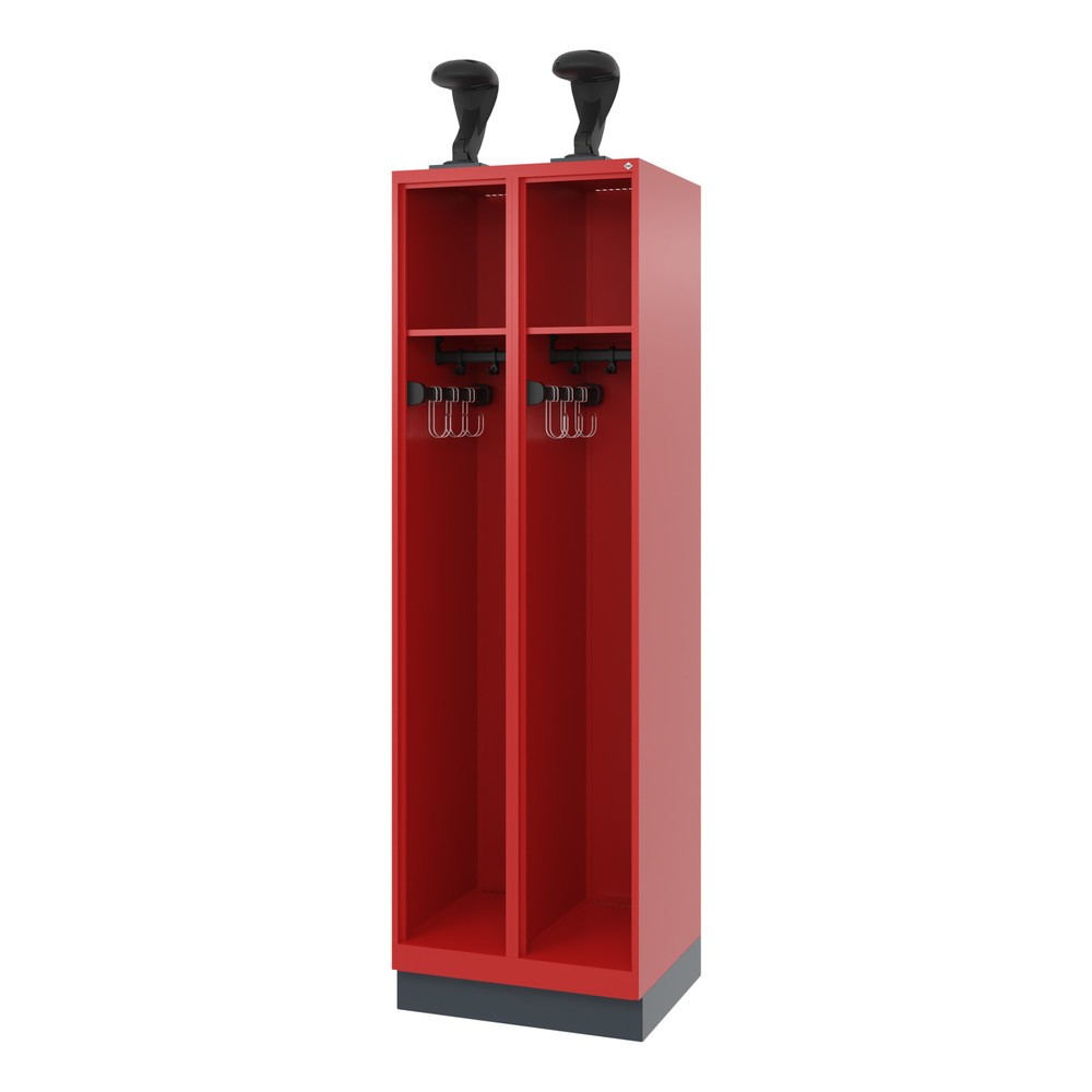Illustration du produit: C+P Vestiaire pompier EXPERT, socle, 2 compartiments, HxlxP 1 850 x 600 x 500 mm, rouge feu, avec support de casque