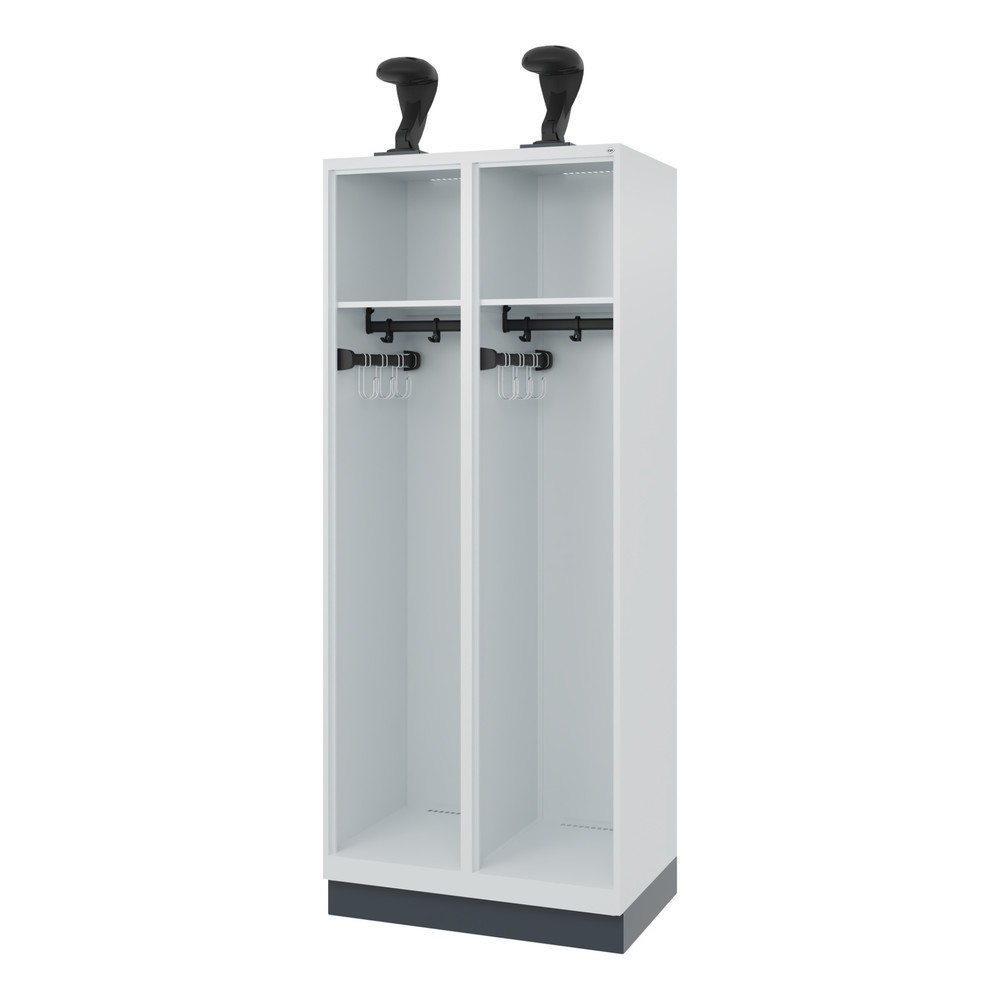 Illustration du produit: C+P Vestiaire pompier EXPERT, socle, 2 compartiments, HxlxP 1 850 x 800 x 500 mm, gris clair, avec support de casque