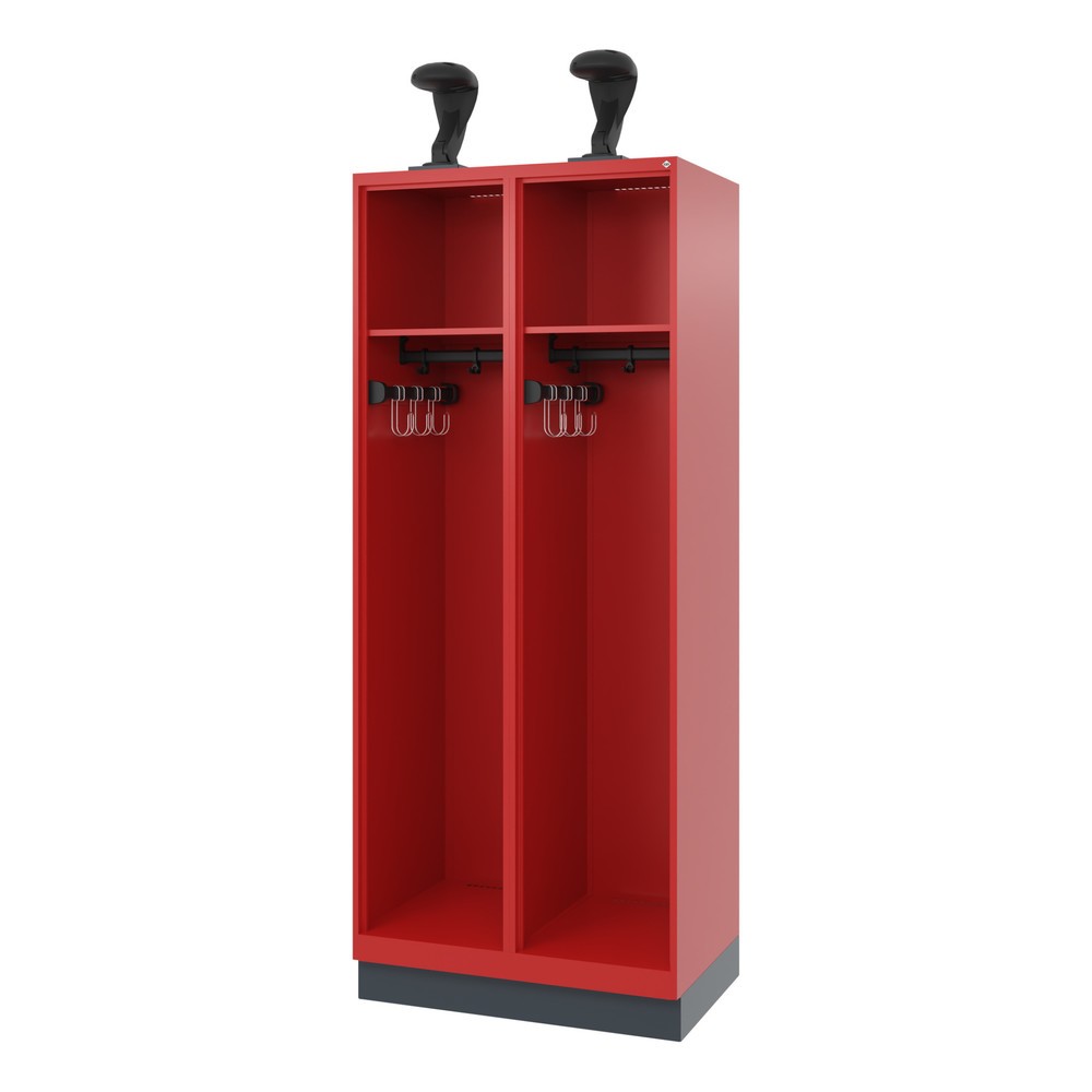 Illustration du produit: C+P Vestiaire pompier EXPERT, socle, 2 compartiments, HxlxP 1 850 x 800 x 500 mm, rouge feu, avec support de casque