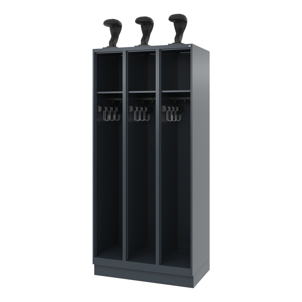 Illustration du produit: C+P Vestiaire pompier EXPERT, socle, 3 compartiments, HxlxP 1 850 x 900 x 500 mm, gris anthracite, avec support de casque