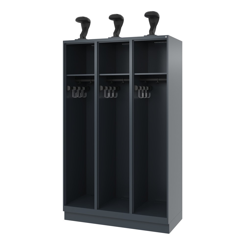 Produktabbildung Nr. 1: C+P Vestiaire pompier EXPERT, socle, 3 compartiments, HxlxP 1 850 x 1 200 x 500 mm, gris anthracite, avec support de casque