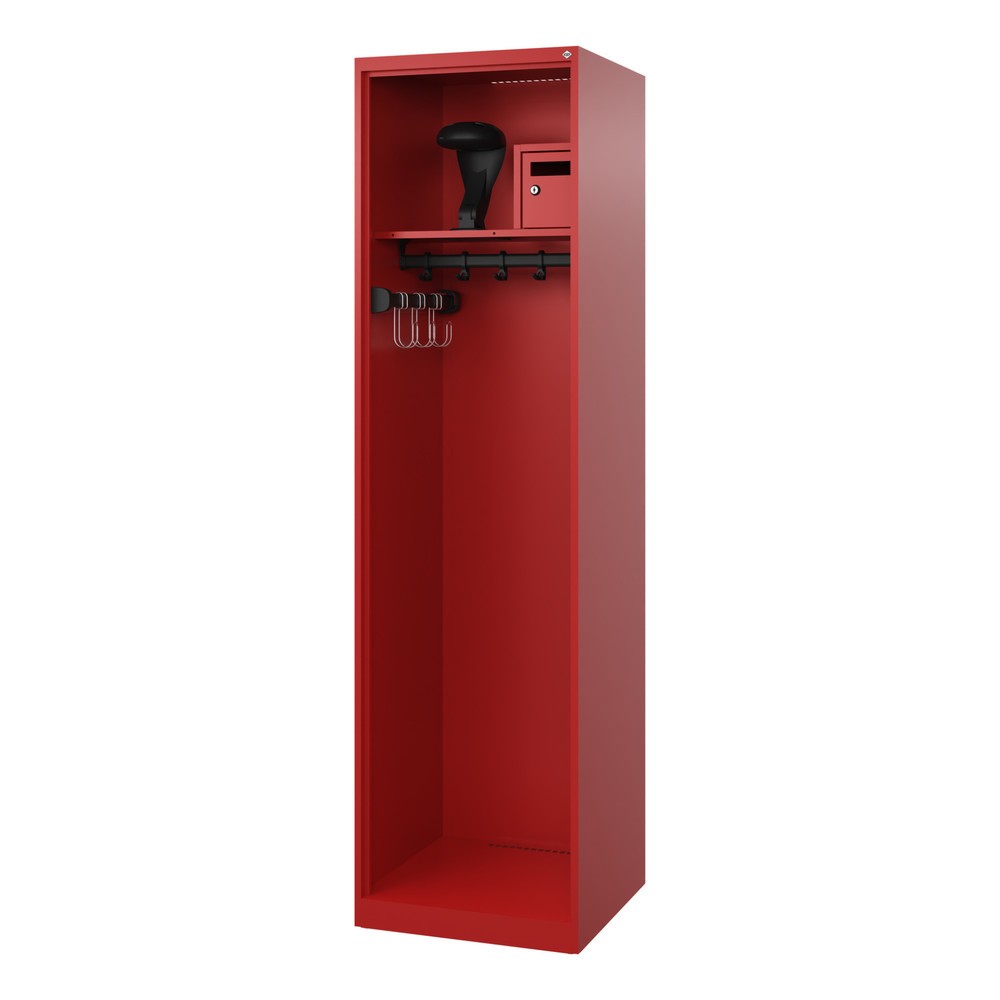 Produktabbildung Nr. 1: C+P Vestiaire pompier FLEXO, patins, 1 compartiment, HxlxP 1 850 x 500 x 500 mm, rouge feu, avec support de casque