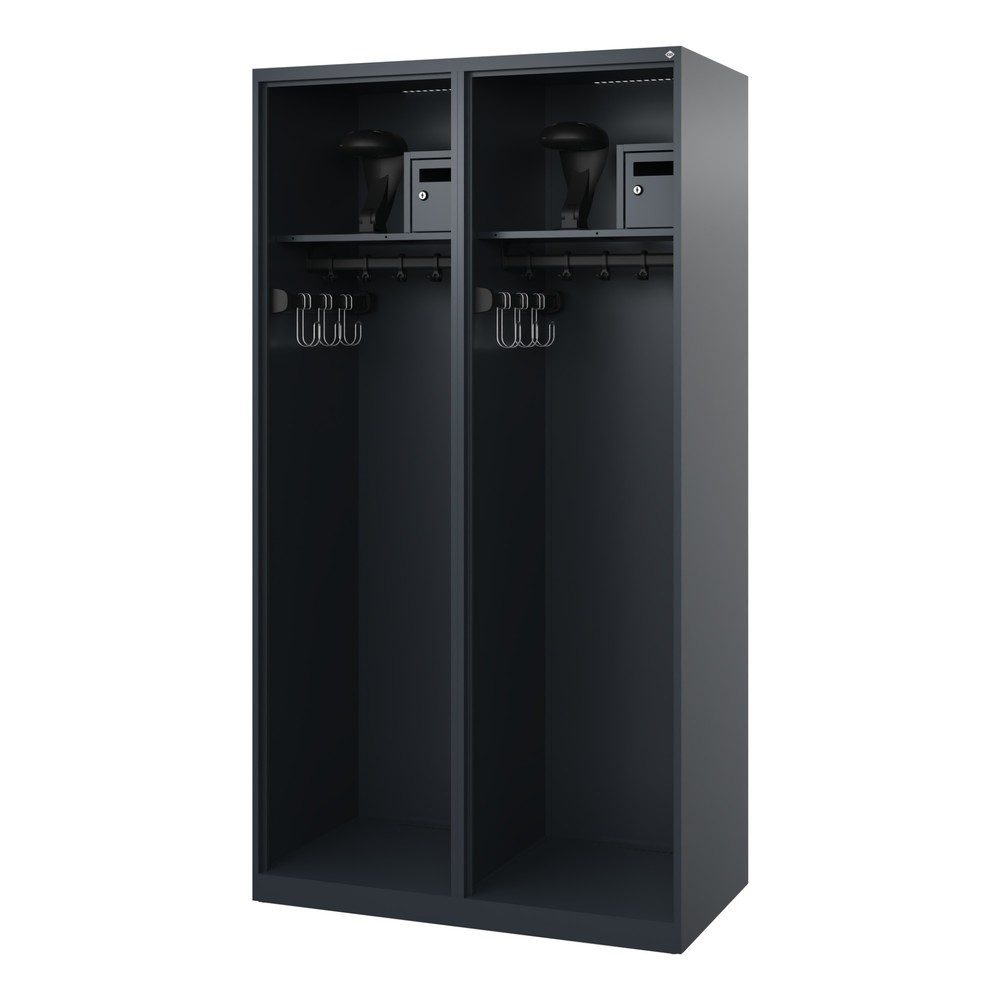 Produktabbildung Nr. 1: C+P Vestiaire pompier FLEXO, patins, 2 compartiments, HxlxP 1 850 x 1 000 x 500 mm, gris anthracite, avec support de casque