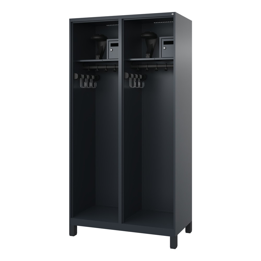Illustration du produit: C+P Vestiaire pompier FLEXO, pieds, 2 compartiments, HxlxP 1 850 x 1 000 x 500 mm, gris anthracite, avec support de casque