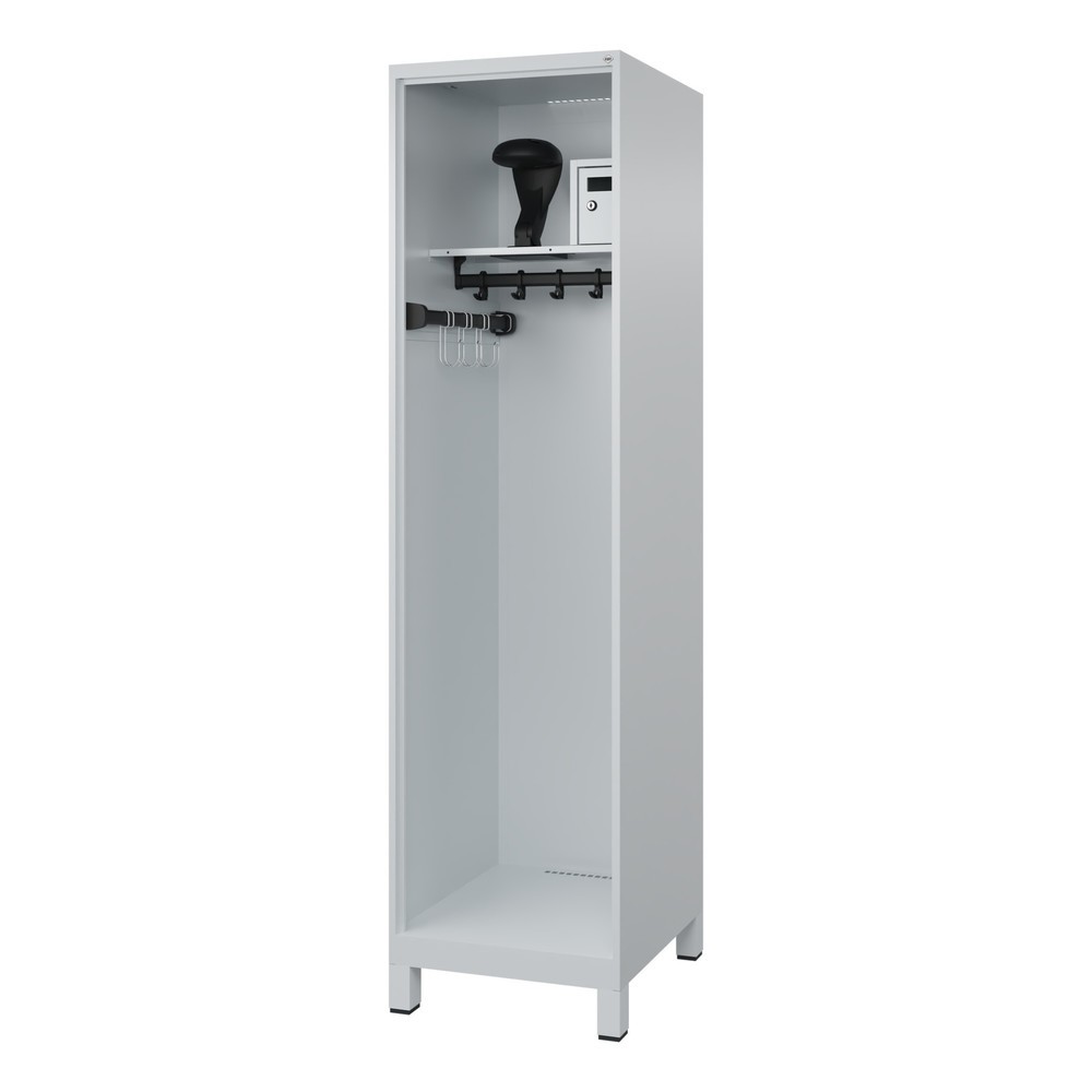 Illustration du produit: C+P Vestiaire pompier FLEXO, pieds, 1 compartiment, HxlxP 1 850 x 500 x 600 mm, gris clair, avec support de casque
