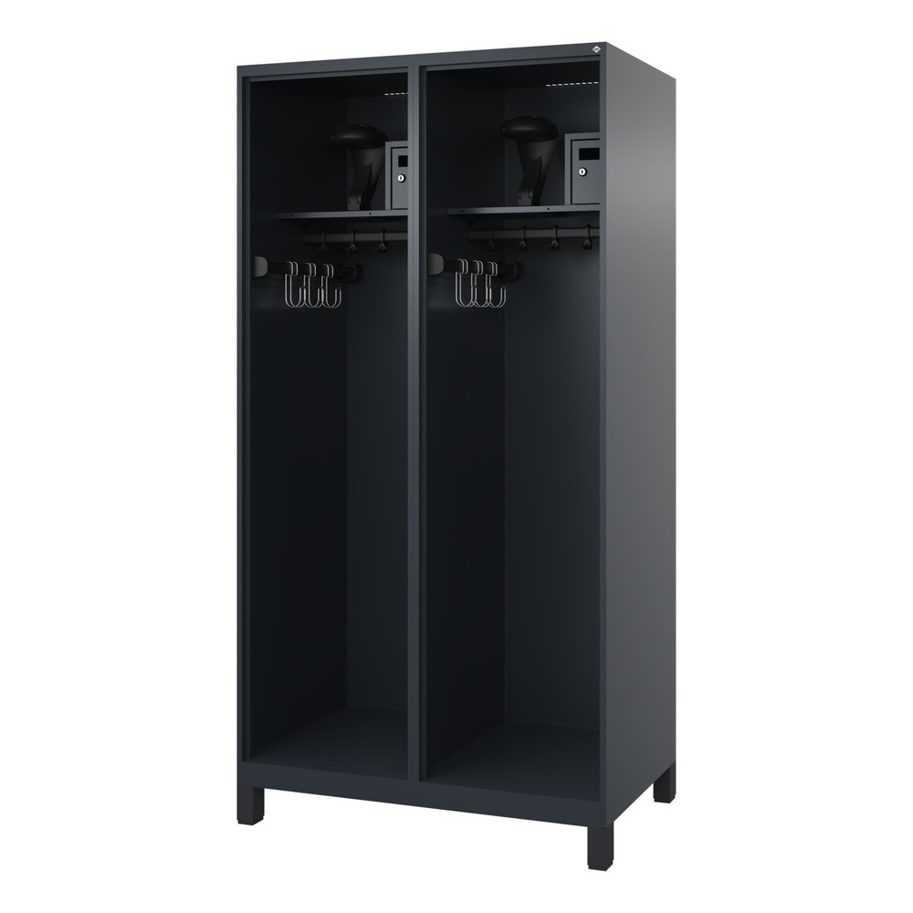 Illustration du produit: C+P Vestiaire pompier FLEXO, pieds, 2 compartiments, HxlxP 1 850 x 1 000 x 600 mm, gris anthracite, avec support de casque