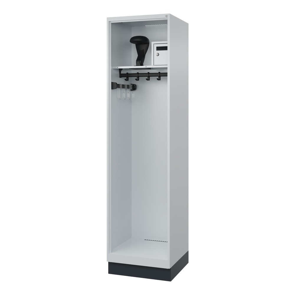 Illustration du produit: C+P Vestiaire pompier FLEXO, socle, 1 compartiment, HxlxP 1 850 x 500 x 500 mm, gris clair, avec support de casque