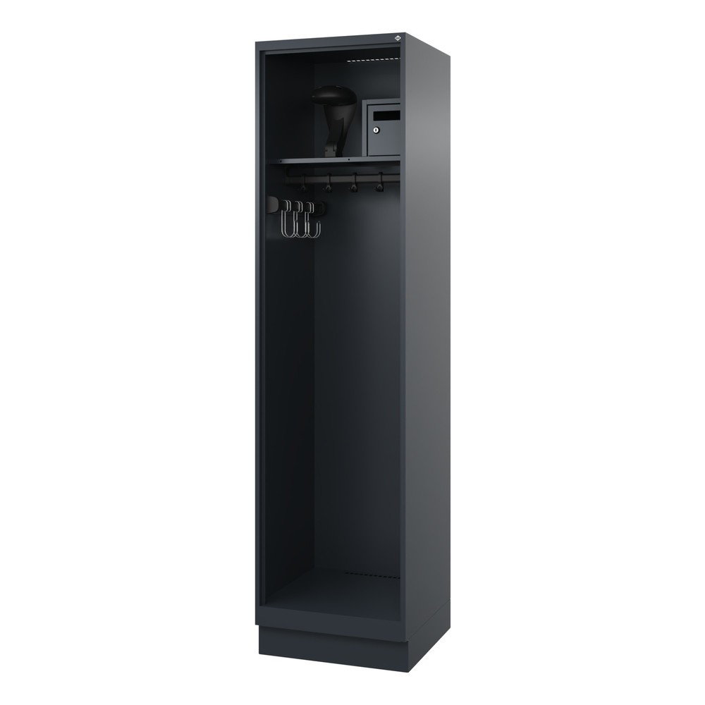 Illustration du produit: C+P Vestiaire pompier FLEXO, socle, 1 compartiment, HxlxP 1 850 x 500 x 500 mm, gris anthracite, avec support de casque