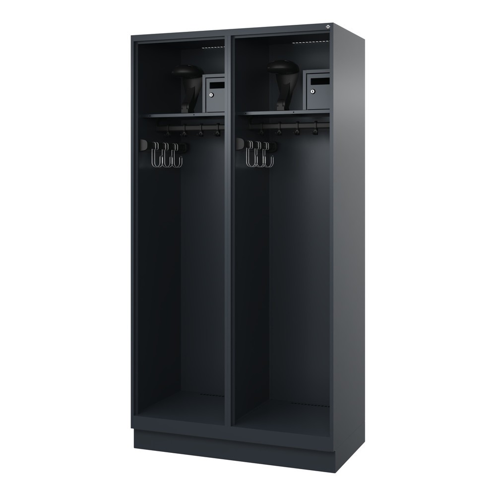 Illustration du produit: C+P Vestiaire pompier FLEXO, socle, 2 compartiments, HxlxP 1 850 x 1 000 x 500 mm, gris anthracite, avec support de casque